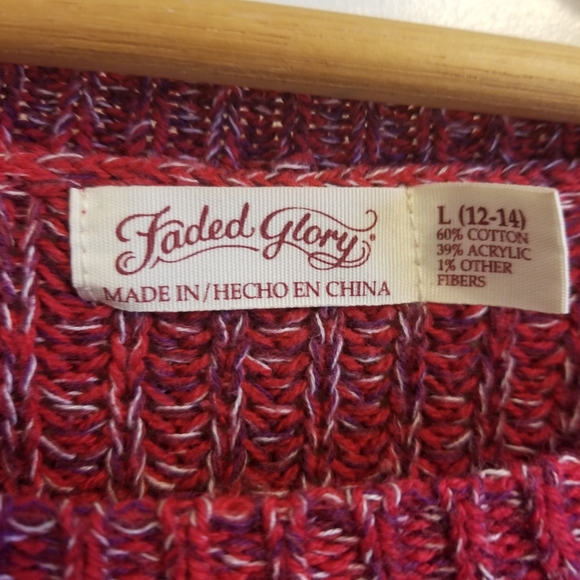 ^Faded glory burgundy crew neck fall sweater ladies large L 12-14 - Picture 5 of 5